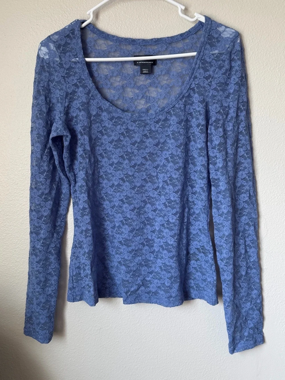 Maeve by Anthropologie Blue Lace Long-Sleeve Scoop Neck Top Small Fairycore boho - Picture 2 of 6